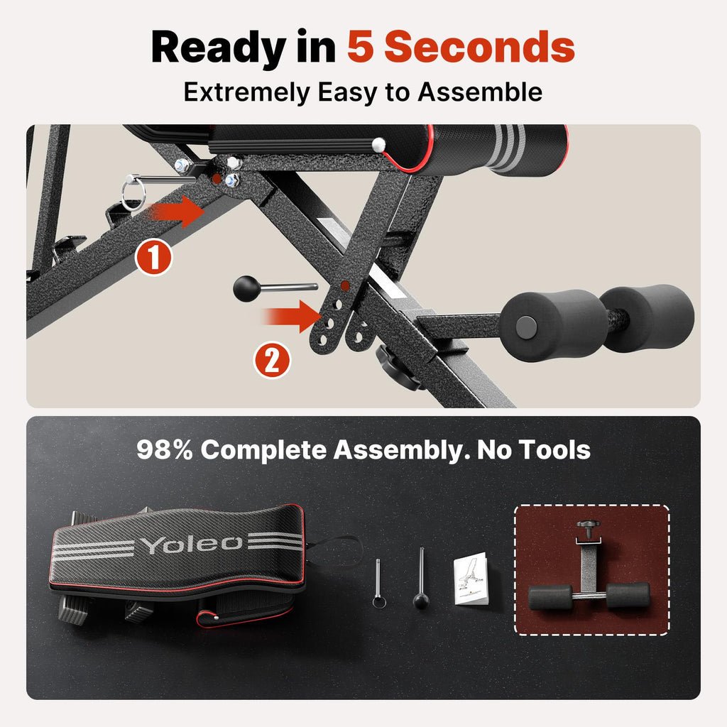 YOLEO Adjustable Weight Bench for Home Gym, ASTM-Certified 827LBS, 98% Pre-Assembled, Foldable Gym Bench with 84 Positions Incline Decline Flat, Wider Seat