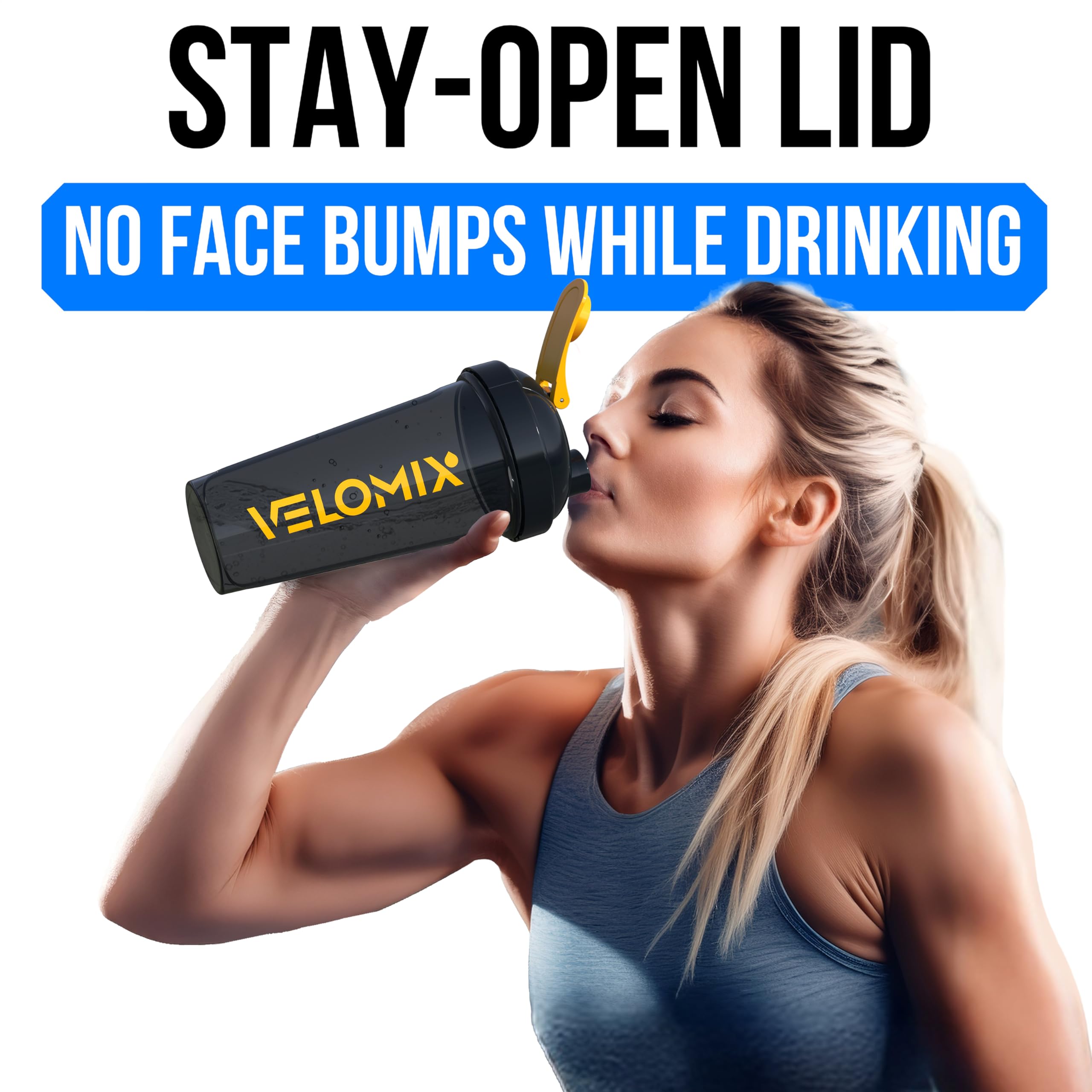 VELOMIX -2 Pack- 28 oz Protein Shaker Bottles for Protein Mixes - 2x Wire Whisk | Leak Proof Shaker Cups for Protein Shakes | Protein Shaker Bottle Pack (Black/Transparent)
